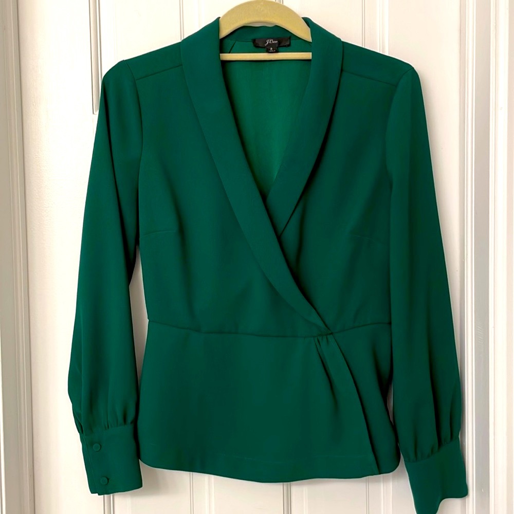 J.Crew Emerald Green Wrap Shirt. Size 2